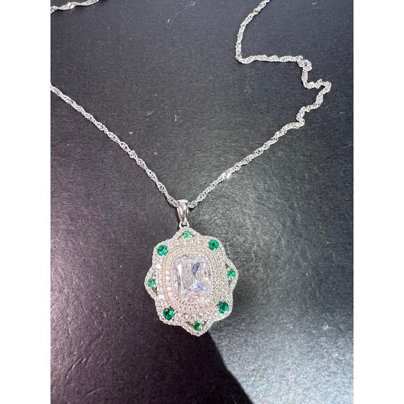 Bella Luce lab green spinel and CZ rhodium over sterling silver pendant chain - Picture 2 of 11
